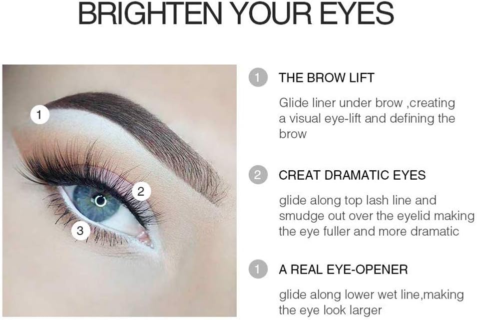 FREEORR 12 Packs Professional Highlighter Eye Liner Pen, White Eyeliner Pencil, Waterproof Long Lasting Eye Brighten