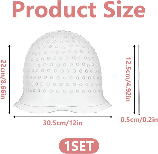 Silicone Highlighting Cap and Hook Needle Kit, Reusable Professional Unisex Hair Streaking Cap, Hair Dyeing/Coloring Hat for Hair Staining, Salon and Home Use