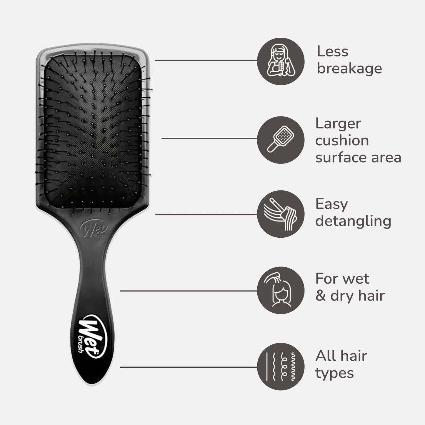 WetBrush Paddle Detangler with Intelliflex Bristles and Aquavents to Help Drying, Wider Surface Area Detangles in Less time, Wet Brush Detangles Hair with Ease, Suitable for All Hair Types, Black