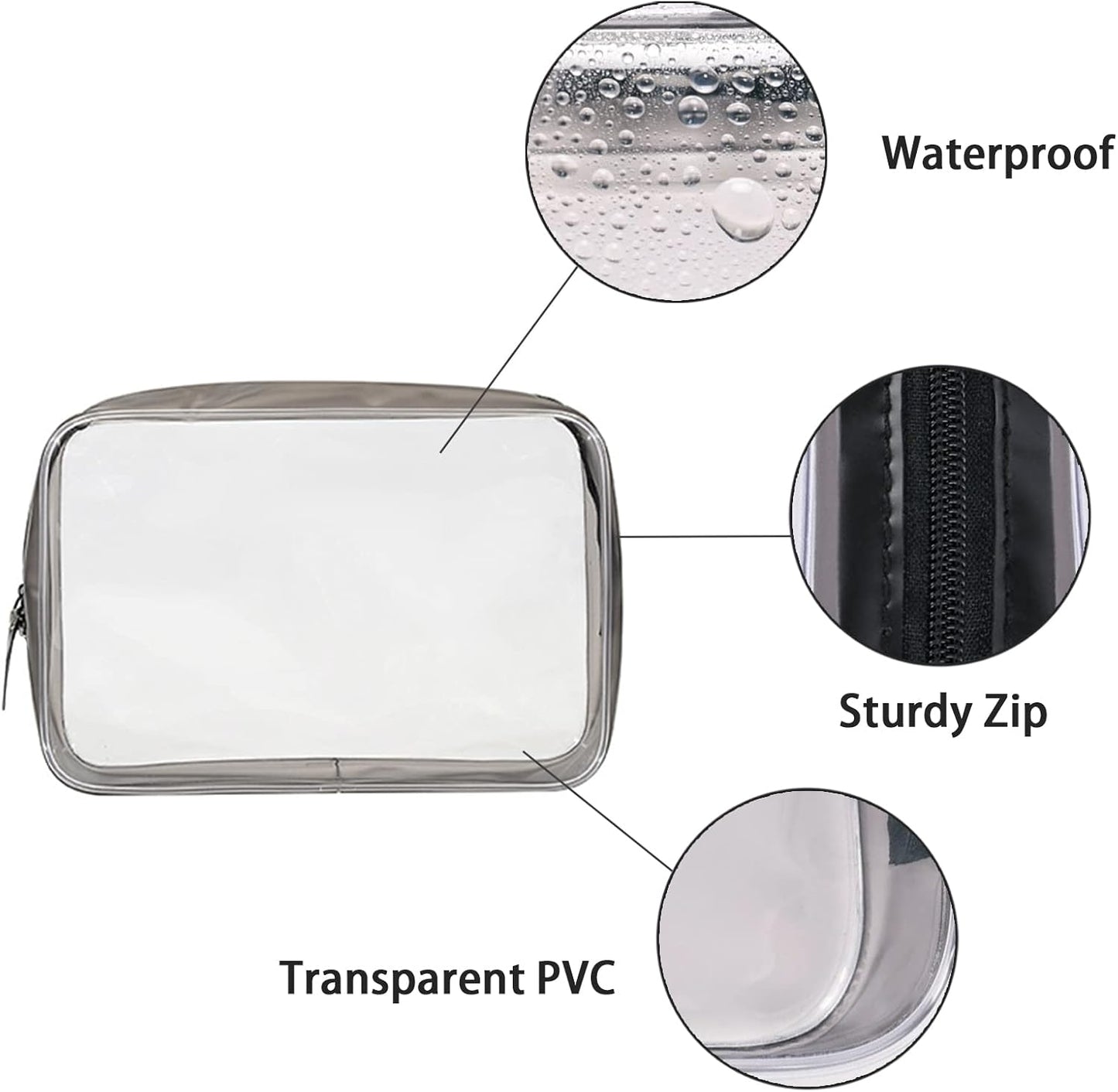 KEYRI 4 Pcs Clear Travel Toiletry Bag Makeup Bags Portable Waterproof Toiletry Bags for Women Men Airport Security Liquids Bags TSA Approved Holiday Travel Accessories Cosmetic Bag Organizer (Black)