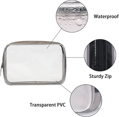KEYRI 4 Pcs Clear Travel Toiletry Bag Makeup Bags Portable Waterproof Toiletry Bags for Women Men Airport Security Liquids Bags TSA Approved Holiday Travel Accessories Cosmetic Bag Organizer (Black)