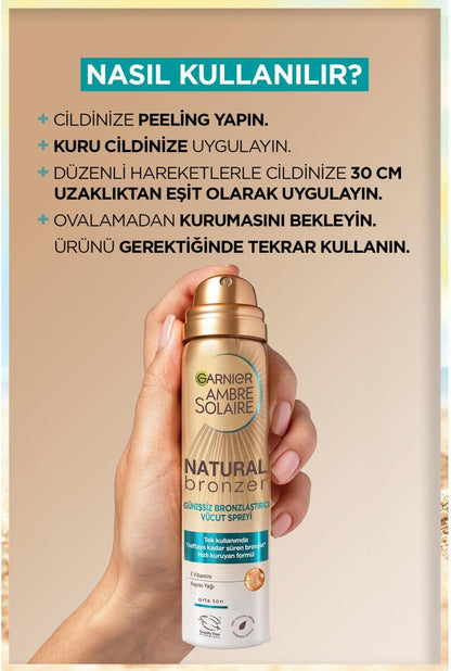 2 x 150ml Garnier Ambre Solaire No Streaks Bronzer (Medium) Dry Body Mist