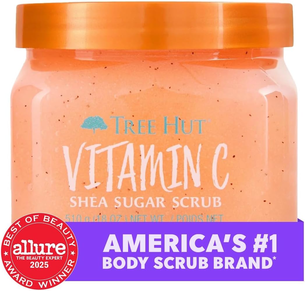 Tree Hut Shea Sugar Scrub Vitamin C, 18oz, Ultra Hydrating &amp; Exfoliating Scrub for Nourishing Essential Body Care