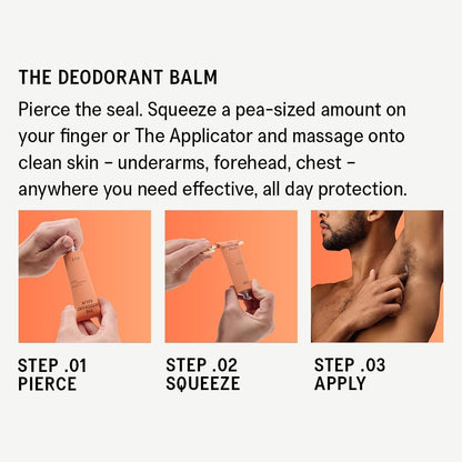 AKT, THE DEODORANT BALM. Award winning, multi-use, natural deodorant. Plastic Free. Gender Free. Aluminium Free. 100% effective — 1 tube lasts up to 3 months. SC.01 ORANGE GROVE. 50ml