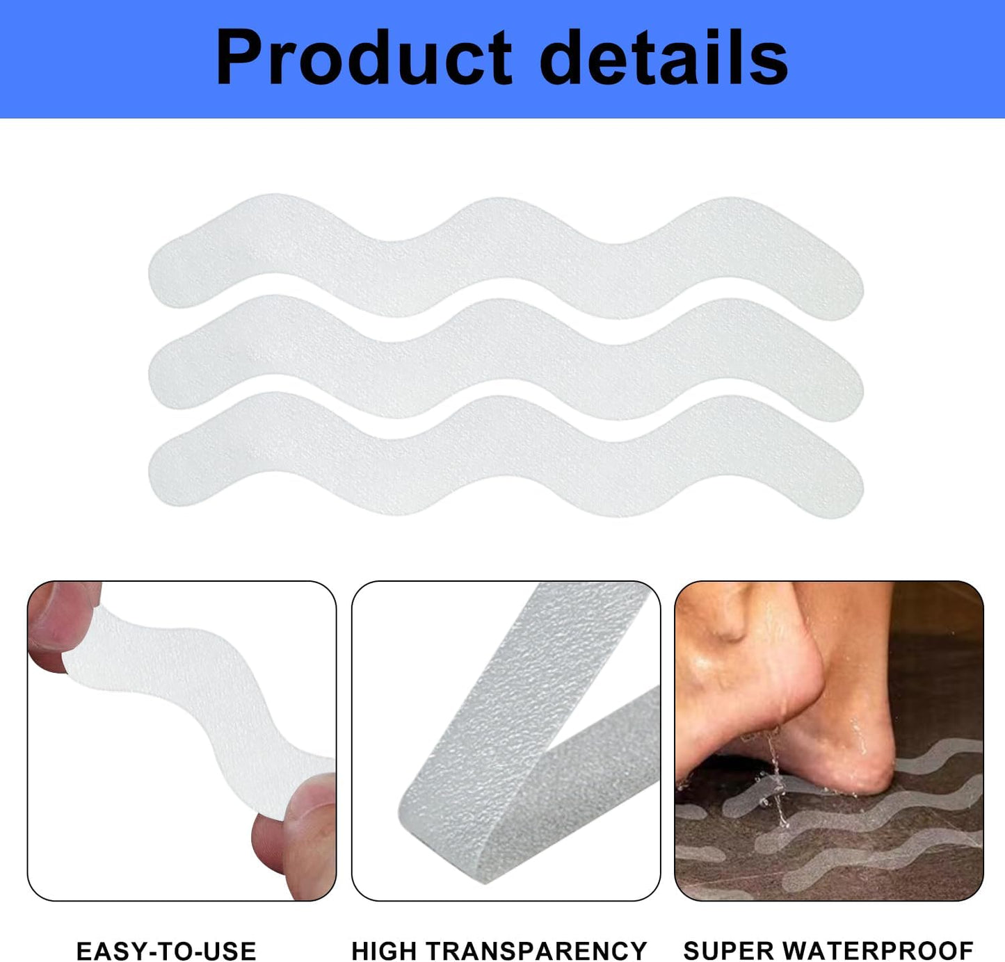24 Pcs Non Slip Bath Stickers – Anti-Slip Shower Safety Treads for Bathtubs &amp; Bathrooms, Transparent Grip Strips, Kids &amp; Elderly Safe Slip Mat Alternative