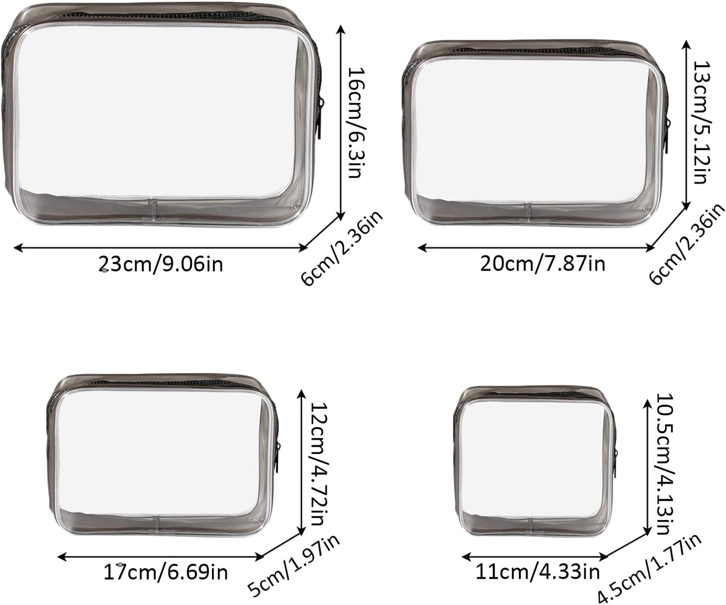 KEYRI 4 Pcs Clear Travel Toiletry Bag Makeup Bags Portable Waterproof Toiletry Bags for Women Men Airport Security Liquids Bags TSA Approved Holiday Travel Accessories Cosmetic Bag Organizer (Black)