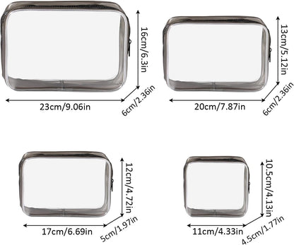 KEYRI 4 Pcs Clear Travel Toiletry Bag Makeup Bags Portable Waterproof Toiletry Bags for Women Men Airport Security Liquids Bags TSA Approved Holiday Travel Accessories Cosmetic Bag Organizer (Black)