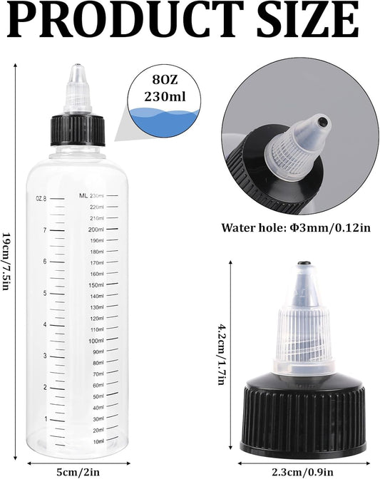 2 Pack Hair Oil Applicator Bottle 8.1oz/230ml Applicator Bottle for Hair Plastic Squeeze Bottle Root Hairs Dye Plastic Refillable Bottles with Twist-On Top Tip Capfor Salon with Clear Graduated Scale