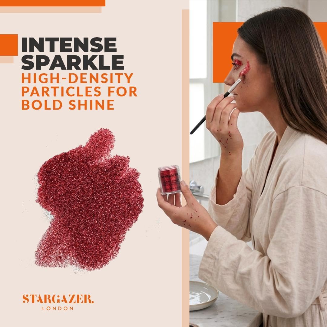 Stargazer Glitzy Body Glitter Shaker Red | Face Body Eyes Hair &amp; Nails Sparkle | Fine Festival Makeup | Cruelty-Free Cosmetic