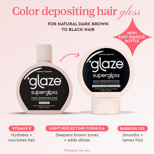 Glaze Supergloss Color Conditioning Gloss – Hydrating Semi-Permanent Colour Hair Gloss &amp; Shine Boost – For Dark Brown Hair to Black Hair – 190ml - Luminous Liquorice