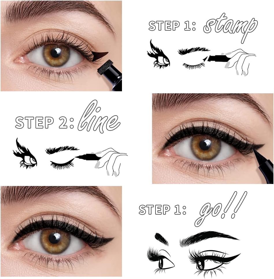 KIMUSE Winged Eyeliner Stamp-2 Eyeliner Pens for Perfect Wing Cat Eye Stamp Eyeliner Waterproof Smudge Proof, Long Lasting Makeup Liquid Eye Liner (black)