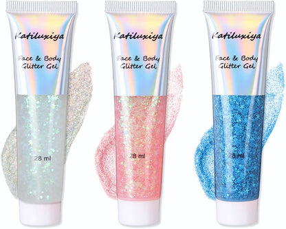 3 Color Face Body Paint, Face &amp; Body &amp; Eye &amp; Lip Festival Holographic Glitter for Party (3PCS)