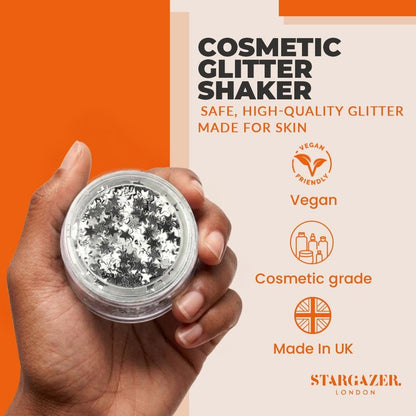 Stargazer Silver Star Face &amp; Body Glitter - Makeup Stars for Face, Body &amp; Festival Looks - Party &amp; Costume Makeup - Cruelty-Free