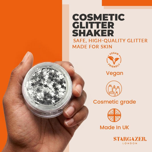 Stargazer Silver Star Face &amp; Body Glitter - Makeup Stars for Face, Body &amp; Festival Looks - Party &amp; Costume Makeup - Cruelty-Free