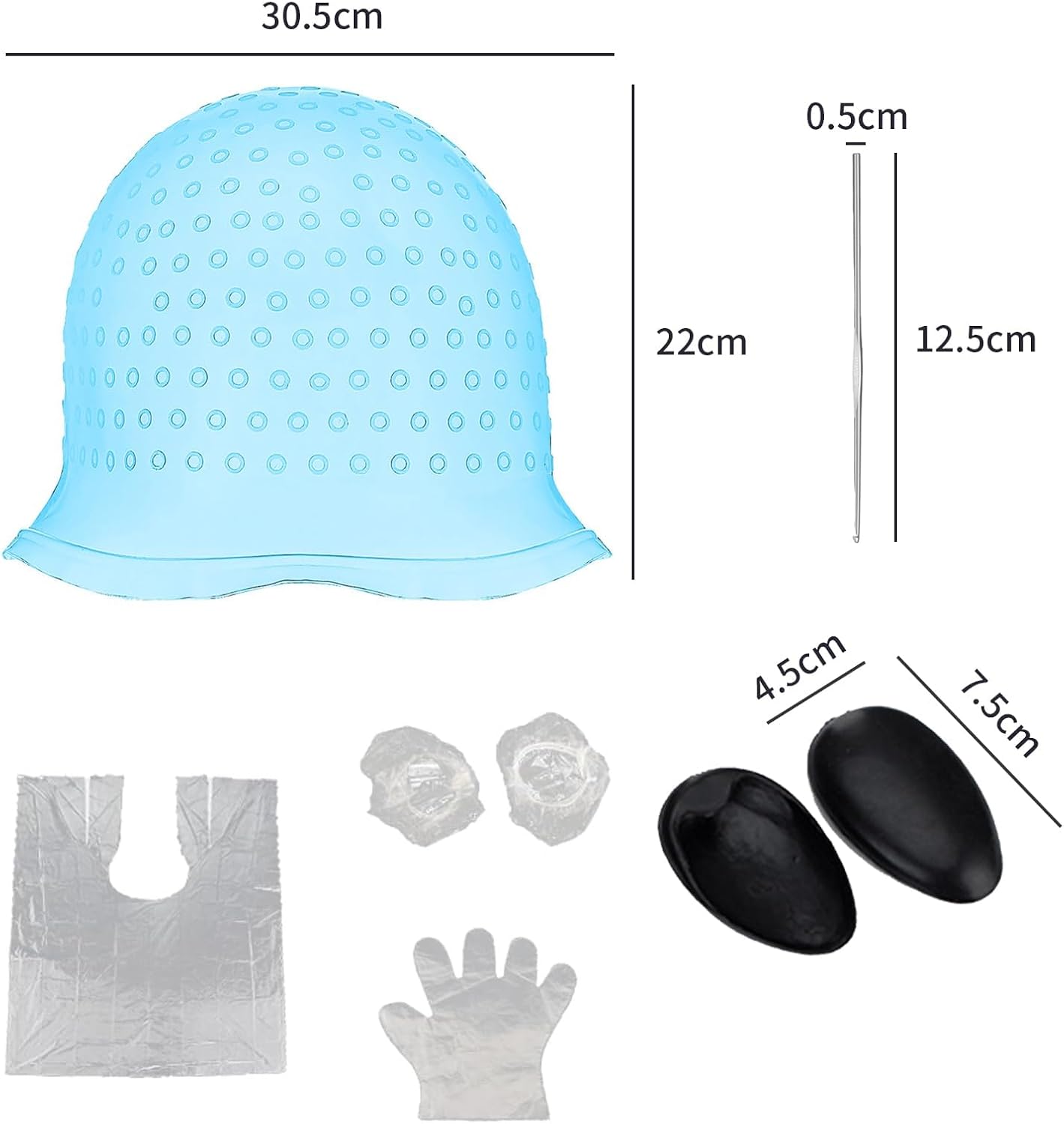 8PCS Hair Highlighting Cap and Hook Kit, Silicone Reusable Streaking Caps for Hair Dye for Women &amp; Men, Perfect for Salon and Home Use (Blue)