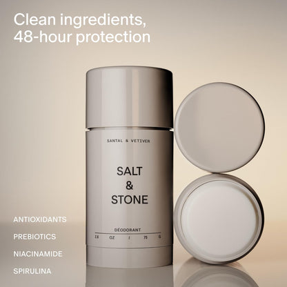 SALT &amp; STONE Natural Deodorant - Santal | Extra Strength Natural Deodorant for Women &amp; Men | Aluminum Free with Probiotics, Seaweed Extracts &amp; Shea Butter (2.6 oz)