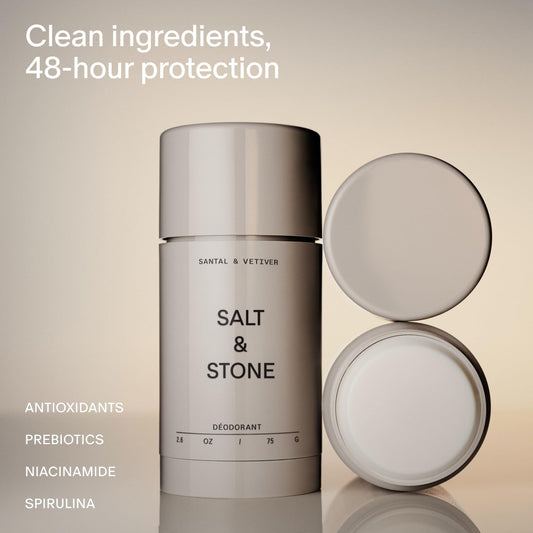 SALT &amp; STONE Natural Deodorant - Santal | Extra Strength Natural Deodorant for Women &amp; Men | Aluminum Free with Probiotics, Seaweed Extracts &amp; Shea Butter (2.6 oz)