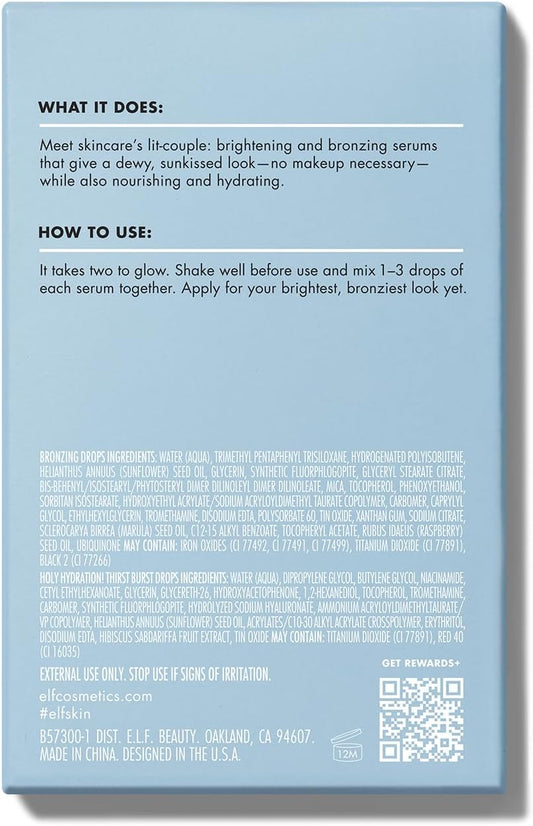 e.l.f. The Hottest Drops Duo, Holy Hydration Thirst Burst &amp; Bronzing Drops, For Dewy, Glowy &amp; Sun-Kissed Finish, With Hyaluronic Acid &amp; 5% Niacinamide, Vegan &amp; Cruelty-Free, Travel-Size