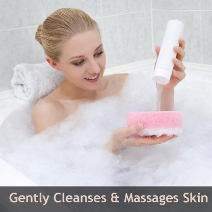 Bath Massage Sponge for Adults - Exfoliating Body Shower Scrubber - Doubled Sided exfloating Massage Sponge- Family Pack of 3