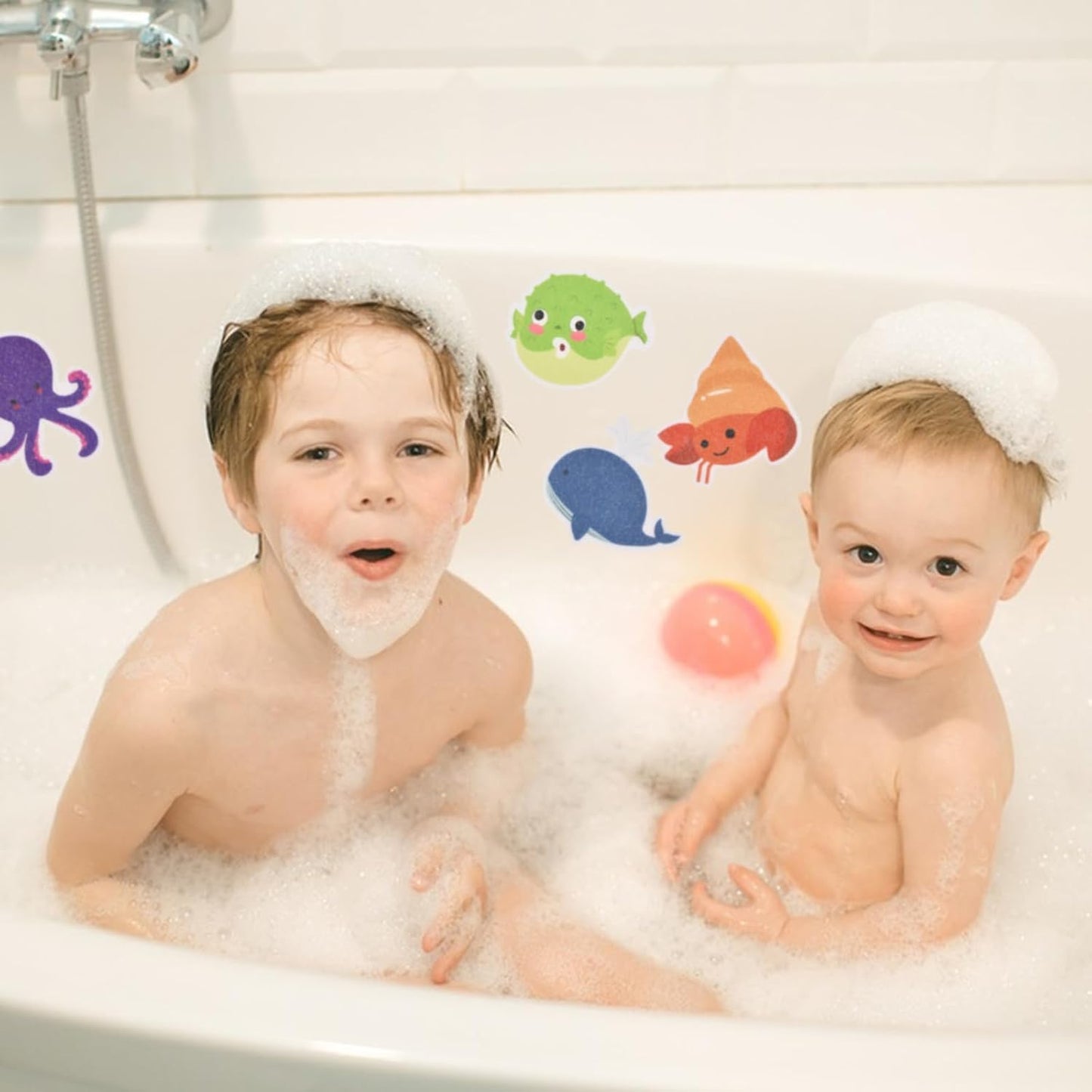Non-Slip Stickers Pack of 10, Self-Adhesive Non-Slip Stickers for Bathtub and Shower, Child-Friendly Cartoon Sea Design, for Bathtub and Bathroom Floor