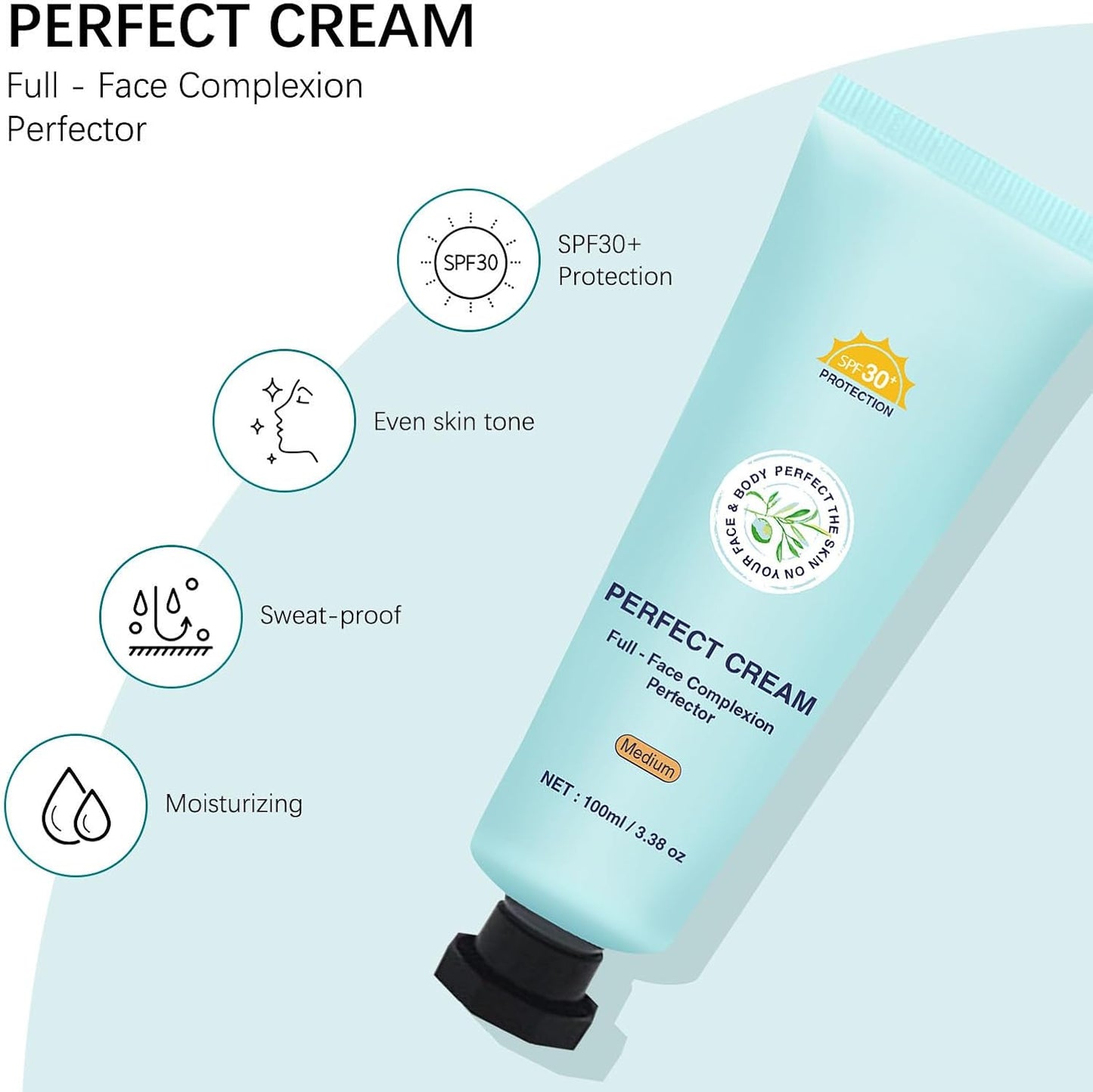 Body Coverage Perfector with SPF 30+, All-Over Complexion Perfector CC Cream, Full Coverage Foundation &amp; Concealer Cream, Waterproof, Long-Lasting for Shimmery Face &amp; Body (Light+brush)