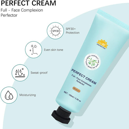 Body Coverage Perfector with SPF 30+, All-Over Complexion Perfector CC Cream, Full Coverage Foundation &amp; Concealer Cream, Waterproof, Long-Lasting for Shimmery Face &amp; Body (Light+brush)