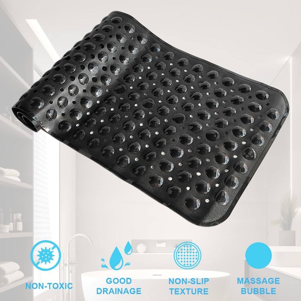Armo® Transparent Anti Slip Shower Bath Mat Strong Mould &amp; Mildew Bathroom Mat PVC Mat Washable Bath Mat 70CM x 38CM (Black)
