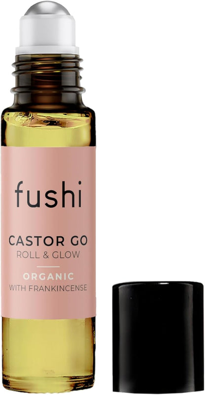 Fushi Organic Castor Oil 10ml Roll &amp; Glow 100% Pure Cold &amp; Fresh-Pressed For Dry Skin &amp; Eyelashes &amp; Eyebrows - Handy On the Go Size Hexane Free Natural Food-grade