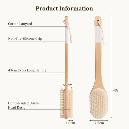 Back Scrubber with Long Handle 43CM - Double Sided Body Brush for Use in Shower &amp; Dry Brushing, Exfoliating with Soft &amp; Firm Bristles for Shower, Back, Feet Men &amp; Women, Seniors