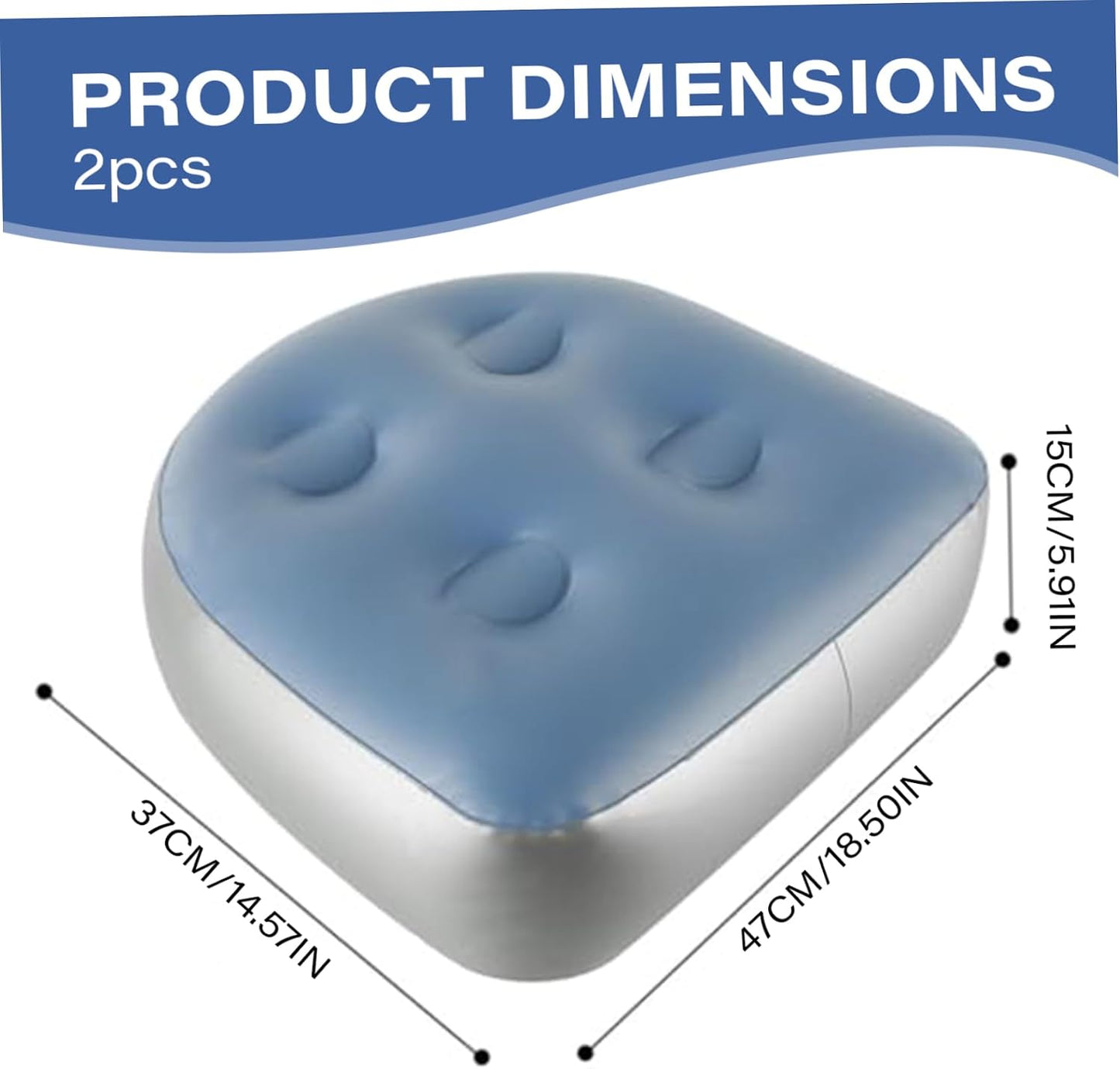 Bathtub Cushions, 2Pcs Inflatable Booster Seat 18.5x14.6x5.9'' Spa &amp; Back Support Inflatable Hot Tub Seat with Suction Cup Hot Tub Seat PVC Hot Tub Booster Seat for Adults, Blue