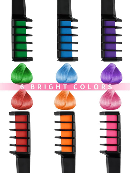 Kalolary 6 Colors Hair Chalk Comb, Temporary Hair Dye DIY Paint Non-Toxi Washable Hair Dyeing Comb for Carnival Birthday Halloween Christmas Cosplay Party Valentine's Day