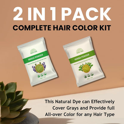 Hebhac Herbals Organic Henna &amp; Indigo Powder Hair Dye Combo – 100g Each | Pure Hair Color Powders, Chemical-Free, Herbal, Natural Hair Colour