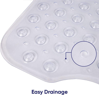 Oxford Homeware Shower Bath Mat Non Slip Anti Mould - Clear 70x38 cm Shower Mat for Bathtub and Bathroom with Drain Holes and Strong Suction Cups Machine Washable Bath Mats