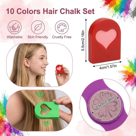 10 Colors Hair Chalk for Adults, Temporary Washable Hair Dye Powder Set, Non-Toxic Hair Colour Chalk Pens for Party Cosplay Halloween Christmas