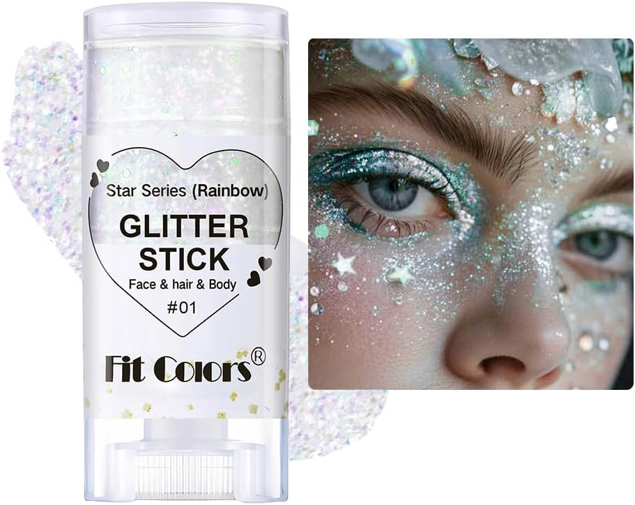Glitter Stick for Face Body Hair, Holographic Chunky Glitter Makeup | Shimmer Highlighter Stick, Festival Party Sparkle, Long Lasting Body Face Glitter Cosmetic (#S01, Colour)