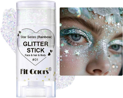 Glitter Stick for Face Body Hair, Holographic Chunky Glitter Makeup | Shimmer Highlighter Stick, Festival Party Sparkle, Long Lasting Body Face Glitter Cosmetic (#S01, Colour)