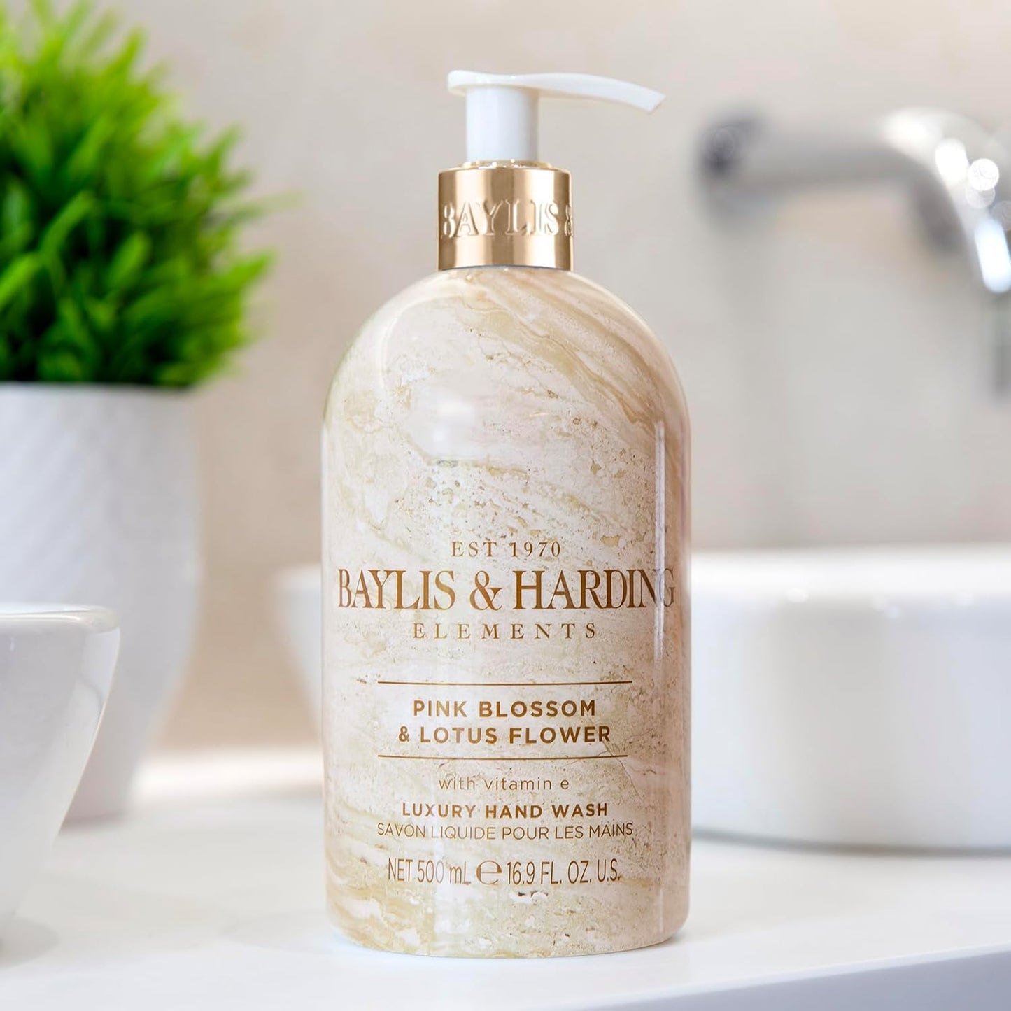 Baylis &amp; Harding Elements Pink Blossom and Lotus Flower Hand Wash, 500 ml (Pack of 3) - Vegan Friendly