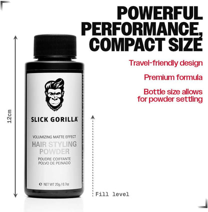 Slick Gorilla Hair Styling Powder for Men, Texture Powder 20g | Matte texture powder for volume, root lift, no shine and lightweight hold