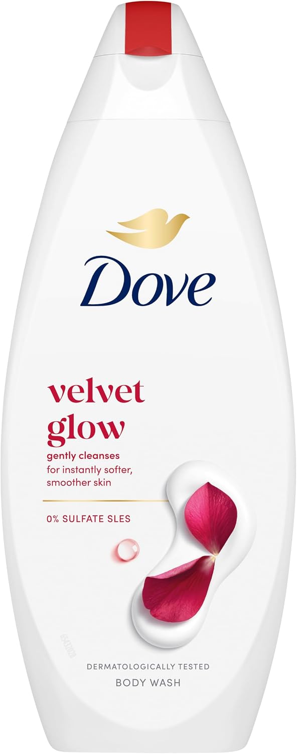 Dove Velvet Glow Body Wash Body Cleanser shower gel with plant-based moisturisers for softer, smoother skin after one shower 6x 225 ml