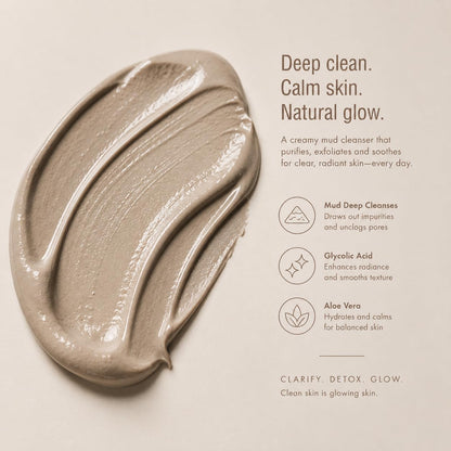 Pixi Beauty Glow Mud Cleanser | Purifying Daily Cleanser with 5% Glycolic Acid | Gently Exfoliates &amp; Purifies Without Stripping | Deep Pore Cleanse &amp; Brighten | 4.57 fl. oz / 135 ml