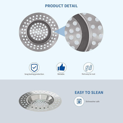 2 PCS Stainless Steel Kitchen Sink Strainer Plug, Sink Sieve Shower Drain Cover Plug Hole Sink Tub Strainer, 77mm Standard Strainer Drain Protector Hair/Food Catcher for Bathroom,Kitchen,Shower