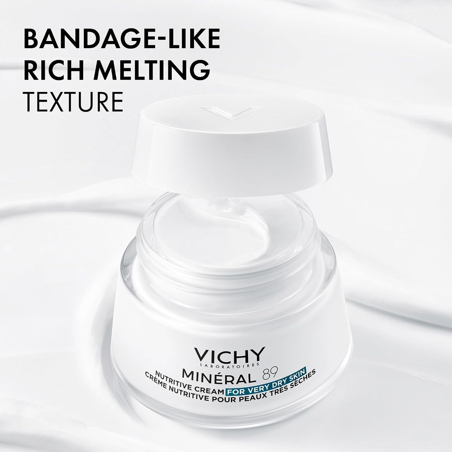 Vichy Minéral 89 Nutritive Cream for Very Dry Skin, Nourishing Face Moisturizer with Shea Butter and Ceralipids for Skin Barrier Recovery, Fragrance-Free, 50ml