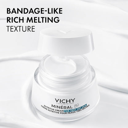 Vichy Minéral 89 Nutritive Cream for Very Dry Skin, Nourishing Face Moisturizer with Shea Butter and Ceralipids for Skin Barrier Recovery, Fragrance-Free, 50ml
