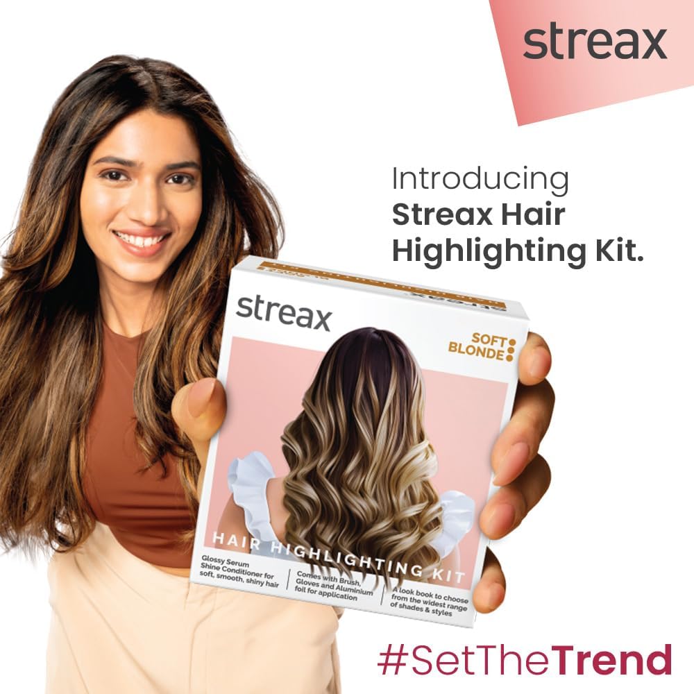 Streax Hair Colour Highlight Kit | Blonde, Soft Blonde - Pack of 1 | Enriched With Walnut &amp; Argan Oil | For Women | Rich, Vibrant, Easy to Use, DIY Application