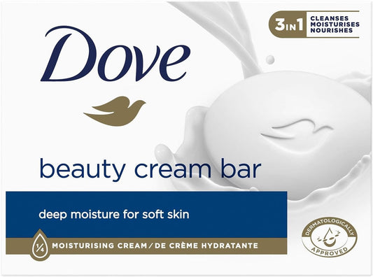 Dove Orginal Beauty Cream Bar 3 in 1 Cleanses, Moisturises and Nourishes Sulphate-Free Bath Soap for Soft and Smooth Skin, Suitable for Daily Use, 8x90g