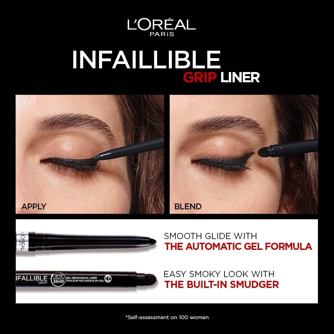 L'Oréal Paris Gel Eyeliner Pencil, Intense Black Eye Liner with Long-lasting Colour, up to 24H Wear, Infallible Grip Gel Automatic Eyeliner, Intense Black