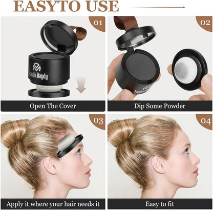 Instantly Hairline Powder - Hair Root Touch Up Concealer, Windproof &amp; Sweatproof With Mirror and Puff (Natural Black)