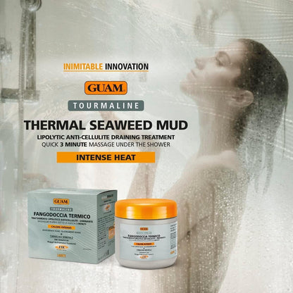 GUAM FIR Tourmaline Shower Mud Anti Cellulite Treatment 400ml, 3-Min Thermal Draining Seaweed Body Mask for Tummy, Legs &amp; Buttocks, Fast-Rinse Firming Care for Daily Smoother-Looking Skin