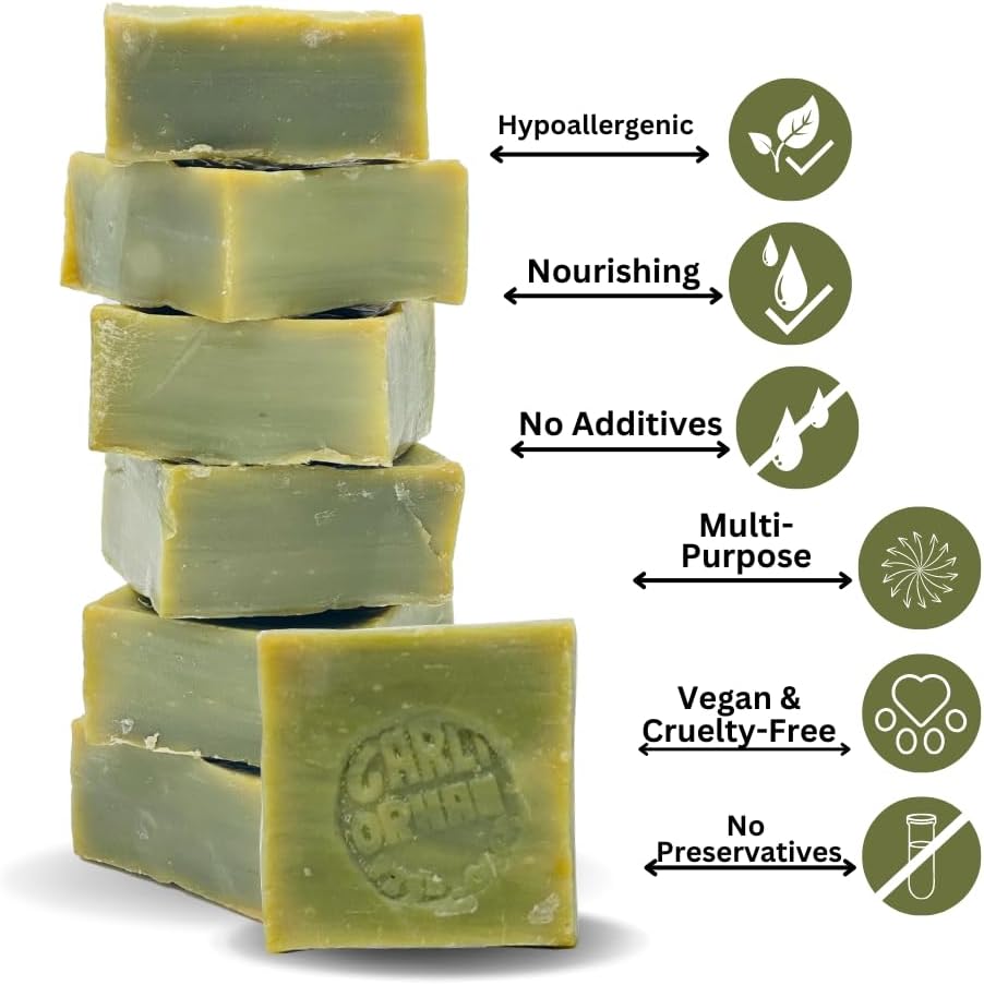 Pure Olive Oil Soap 6 Pcs 100% Natural Turkish Bar, Handmade, Cruelty-Free, Vegan, Moisturizing, Gentle on Skin and Hair, Suitable for Sensitive Skin, Eco-Friendly