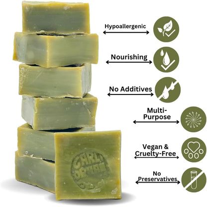 Pure Olive Oil Soap 6 Pcs 100% Natural Turkish Bar, Handmade, Cruelty-Free, Vegan, Moisturizing, Gentle on Skin and Hair, Suitable for Sensitive Skin, Eco-Friendly